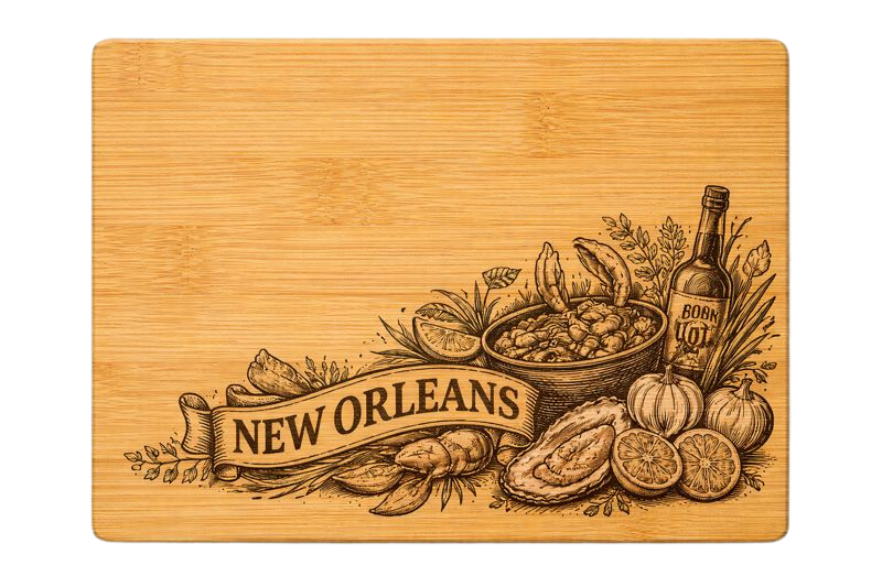 New Orleans Culinary Engraved Bamboo Cutting Board