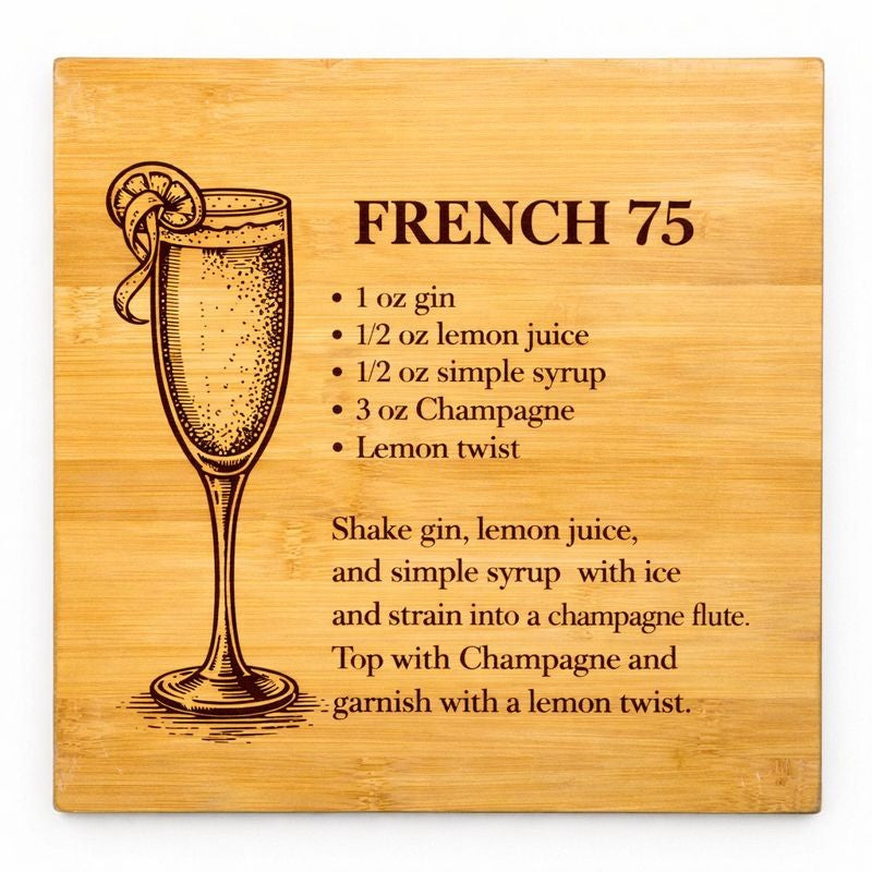 New Orleans Cocktail Recipe Engraved Bamboo Coasters (Set of 4)