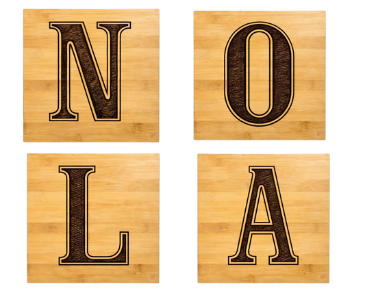 NOLA Street Letter Engraved Bamboo Coasters (Set of 4)