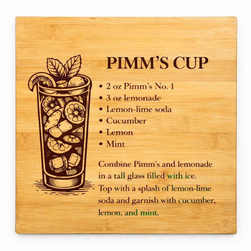 New Orleans Cocktail Recipe Engraved Bamboo Coasters (Set of 4)