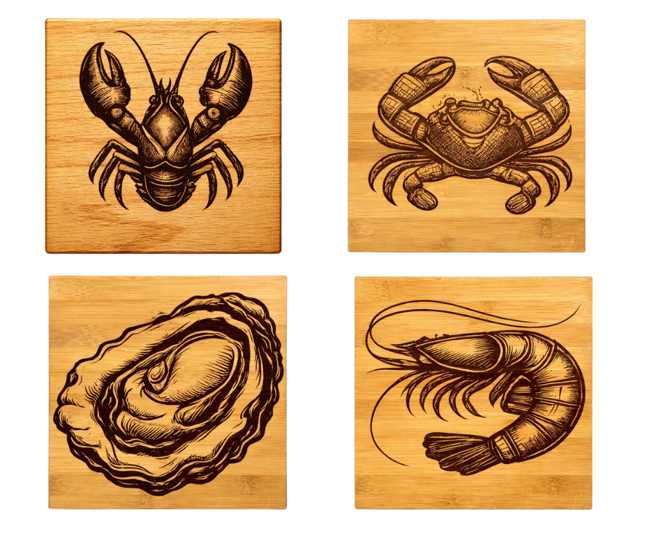 NOLA Seafood Engraved Bamboo Coasters (Set of 4)